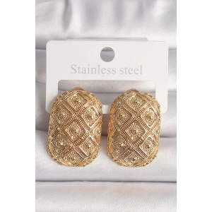 Pirinç Gold Renk Motif İşlemeli Kadın Küpe