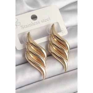 Pirinç Gold Renk 3 Sıra Dalga Model Kadın Küpe