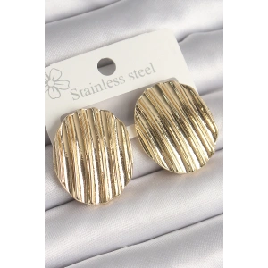 Pirinç Gold Renk İşlemeli Daire Plaka Model Kadın Küpe