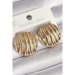 Pirinç Gold Renk İşlemeli Daire Plaka Model Kadın Küpe