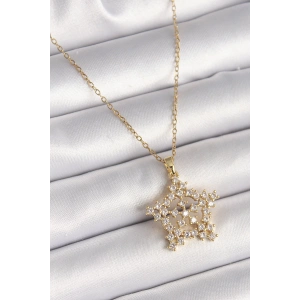 316L Çelik Gold Renk Zincir Zirkon Taşlı Kar Tanesi Model Kadın Kolye
