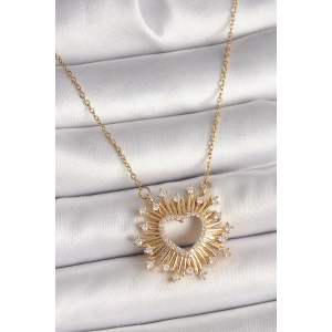 316L Çelik Gold Renk Zirkon Taşlı Kalp Model Kadın Kolye