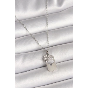 316L Çelik Gümüş Renk Zincir Zirkon Taşlı Yonca Model Kadın Kolye