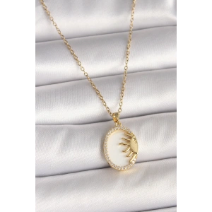 316L Çelik Gold Renk Zincir Beyaz Mineli Gün Batımı Model Zirkon Taş Detay Kadın Kolye