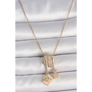 316L Çelik Gold Renk Zirkon Taşlı Sallantı Fotoğraf Makinası Figür Charm Kadın Kolye