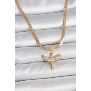 316L Çelik Gold Renk İtalyan Zincir Zirkon Taş Detaylı Mikail Model Kadın Kolye