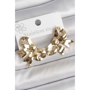 316 Çelik Gold Renk Kurdele Plaka Model Kadın Küpe