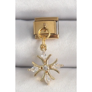 316L Çelik Gold Renk Sallantı Zirkon Taşlı Kar Tanesi Model Nomination Charm