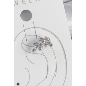 Pirinç Gümüş Renk Zirkon Taşlı Yaprak Model Kıkırdak Kadın Küpe