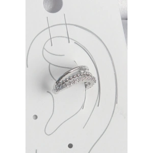 Pirinç Gümüş Renk Zirkon Taşlı 3Lü Sıralı Kadın Kıkırdak Küpe