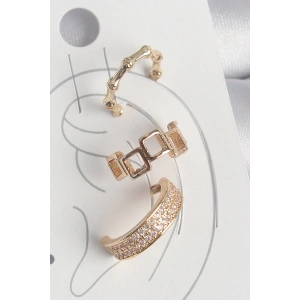 Pirinç Gold Renk Kare Model Zirkon Taşlı 3Lü Model Kadın Kıkırdak Küpe