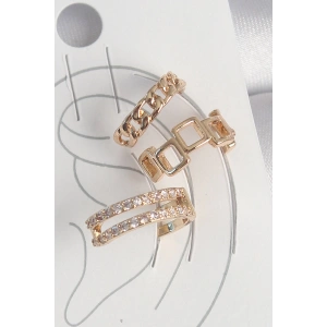 Pirinç Gold Renk Zirkon Taşlı Kare Zincir Model Kadın Kıkırdak Küpe