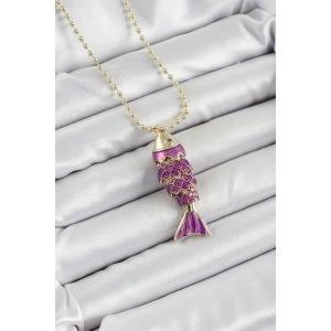 Pirinç Mor Balık Model Zirkon Taşlı Gold Renk Kadın Kolye