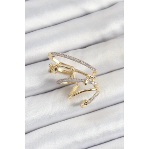 Pirinç Zirkon Taşlı Sıkıştırma Sağ Kıkırdak Gold Renk Kadın Küpe