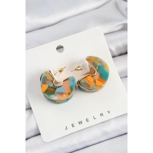 Pirinç Mermer Desenli Vintage Yarım Halka Model Gold Renk Kadın Küpe