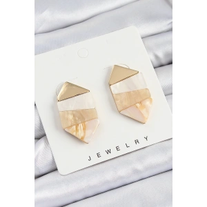 Pirinç Mermer Desenli Vintage Geometrik Model Gold Renk Kadın Küpe
