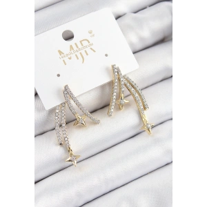 Pirinç Zirkon Taşlı Kayan Yıldız Model Gold Ve Gümüş Renk Kadın Küpe