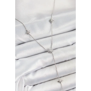 Pirinç Zirkon Taşlı Kutup Yıldız Figürlü Y Model Gümüş Renk Kadın Kolye