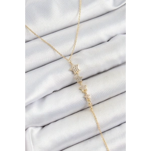 Pirinç Zirkon Taşlı Sıralı Yıldız Figürlü Y Model Gold Renk Kadın Kolye