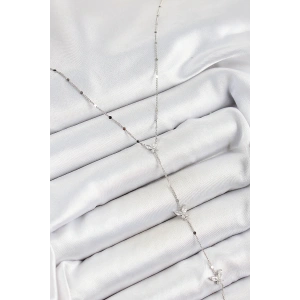 Pirinç Zirkon Taşlı Sıralı Kelebek Figürlü Y Model Gümüş Renk Kadın Kolye