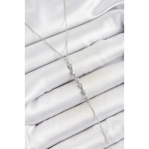 Pirinç Zirkon Taşlı Sıralı Yıldız Figürlü Y Model Gümüş Renk Kadın Kolye