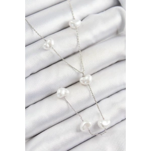 Pirinç İncili Kalp Figürlü Y Model Gümüş Renk Kadın Kolye