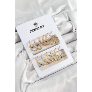 Pirinç Karışık Halka Model Gold Renk 6 Çift Kadın Küpe Set