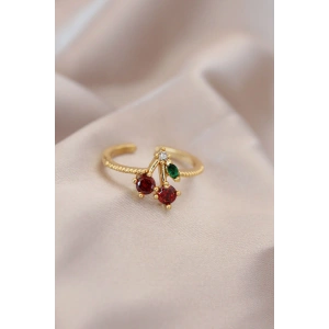 Ayarlamalı Gold Renk Metal Renkli Zirkon Taşlı Kiraz Yüzük