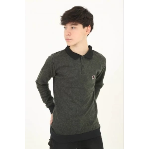 Çocuk Selanik Yaka Nakışlı Kazak - Haki