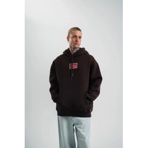 Double Oversize Kapşonlu Dijital Patchli SweatShirt - Kahve