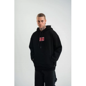 Double Oversize Kapşonlu Dijital Patchli SweatShirt - Siyah