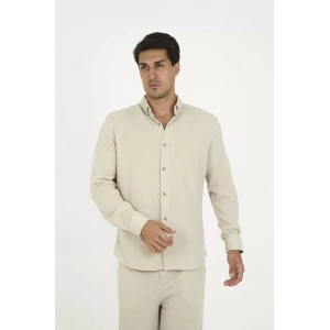 Düğmeli Tam Kalıp Uzun Kol Jakar Gömlek - Gri