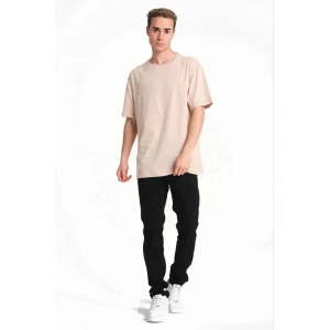 Erkek 24/1 Düz A Kalite Oversize T-shirt - Bej