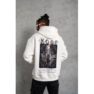 Erkek Baskılı Kapüşonlu Sweat - Beyaz