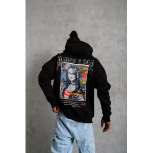 Erkek Baskılı Kapüşonlu ve Kanguru Cepli Sweat - Siyah