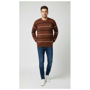 Erkek Bisiklet Yaka Cizgili Triko Kazak yumuşak dokulu Pamuklu ince Dokuma, uzun kollu Rahat Regular kalıp - Kahverengi