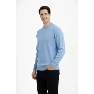 Erkek Bisiklet Yaka Triko Kazak yumuşak dokulu Pamuklu ince Dokuma, uzun kollu Rahat Regular kalıp - Açık Mavi