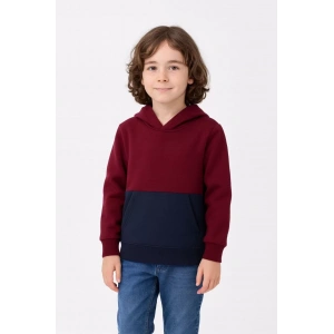 Erkek Çocuk Kapüşonlu Kanguru Cepli Parçalı SweatShirt - Renkli