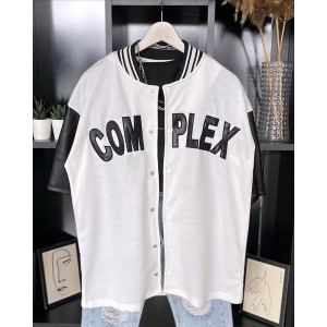 Erkek Complex Kolları Deri Kolej Oversize T-Shirt - Beyaz