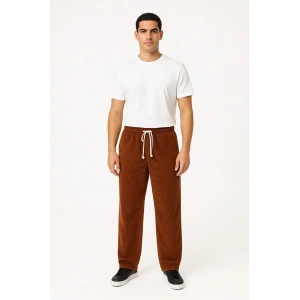 Erkek Fitilli Kadife Cepli Buggy Pantolon Oversize Rahat Kalıp - Kahverengi