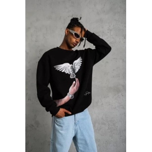Erkek Güvercin Baskılı Sweatshirt - Siyah