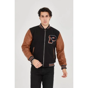 Erkek İçten Elyaf ve Astarlı Kolları Suni Deri Ceket - Kahverengi