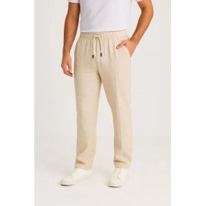 Erkek Keten Pantolon – Cepli, Beli Lastikli ve Bağcıklı, Nefes Alan Rahat Kalıp, Yazlık ve Baharlık Günlük Giyim, Şık & Konforlu Boru Paça Model - Bej