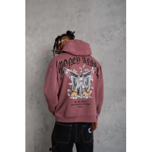 Erkek Kordon İpli Baskılı Kapüşonlu Sweatshirt - Gül Kurusu