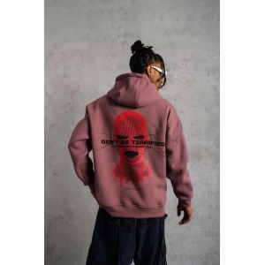 Erkek Maske Baskılı Kapüşonlu Sweat - Gül Kurusu