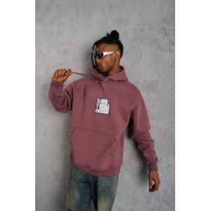 Erkek Ön Arka Baskılı Kapşonlu Sweat - Gül Kurusu