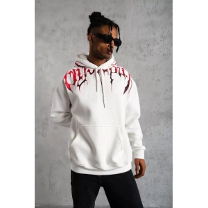 Erkek Ön ve Arka Baskılı Kapüşonlu 3 İplik Sweatshirt - Beyaz