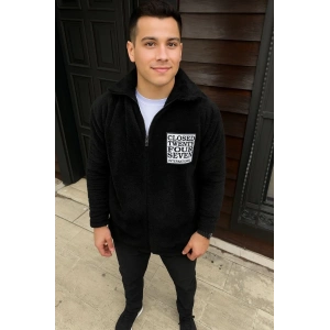 Erkek Polar Fermuarlı Sweatshirt – Kapüşonsuz, Cepli, Yumuşak Dokulu, Oversize Rahat Kalıp, Kışlık Sıcak Tutan Fermuarlı Üst - Siyah