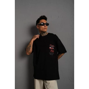 Erkek Sırt Baskılı A Kalite Oversize T-shirt - Siyah