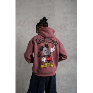 Erkek Üç İplik Baskılı Kapüşonlu Sweat - Gül Kurusu